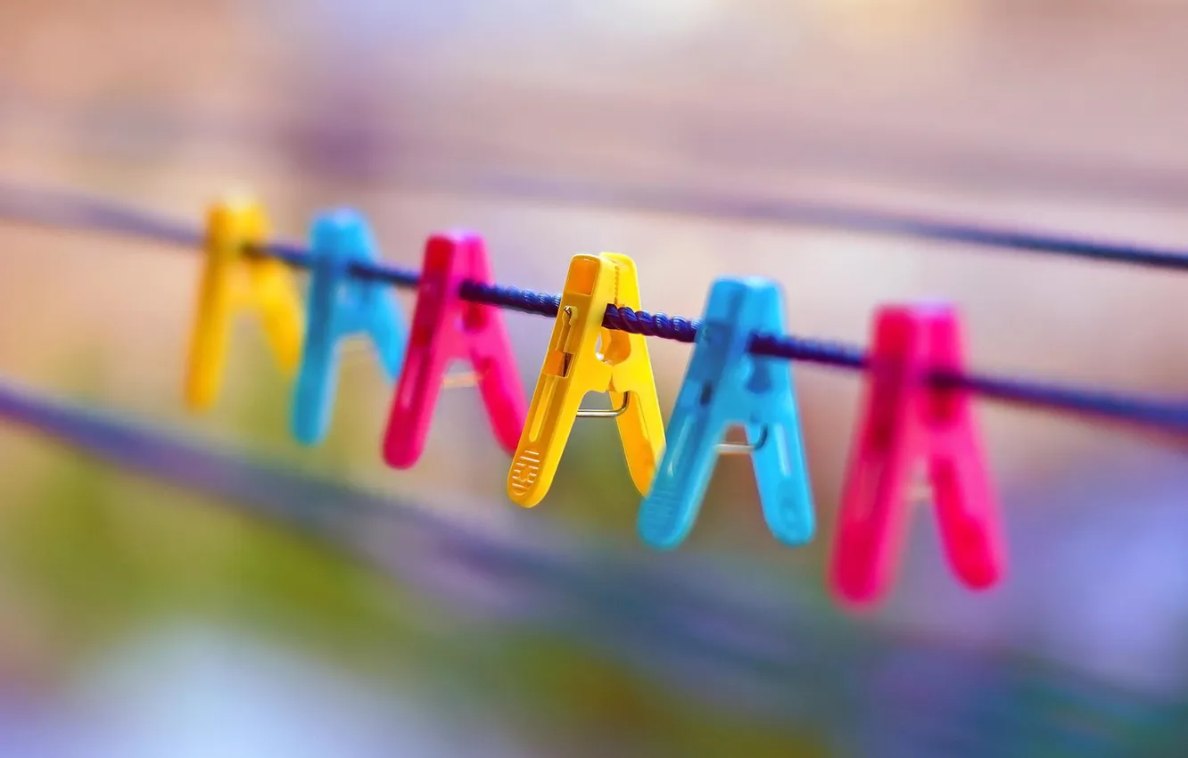 Photo wallpaper macro, colorful, clothespins
