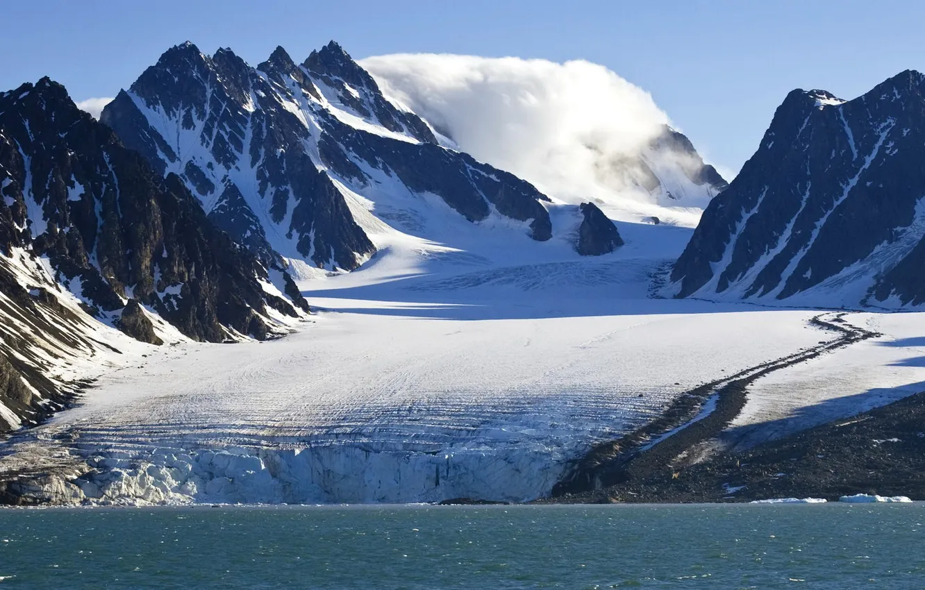 Photo wallpaper sea, the sky, snow, mountains, glacier