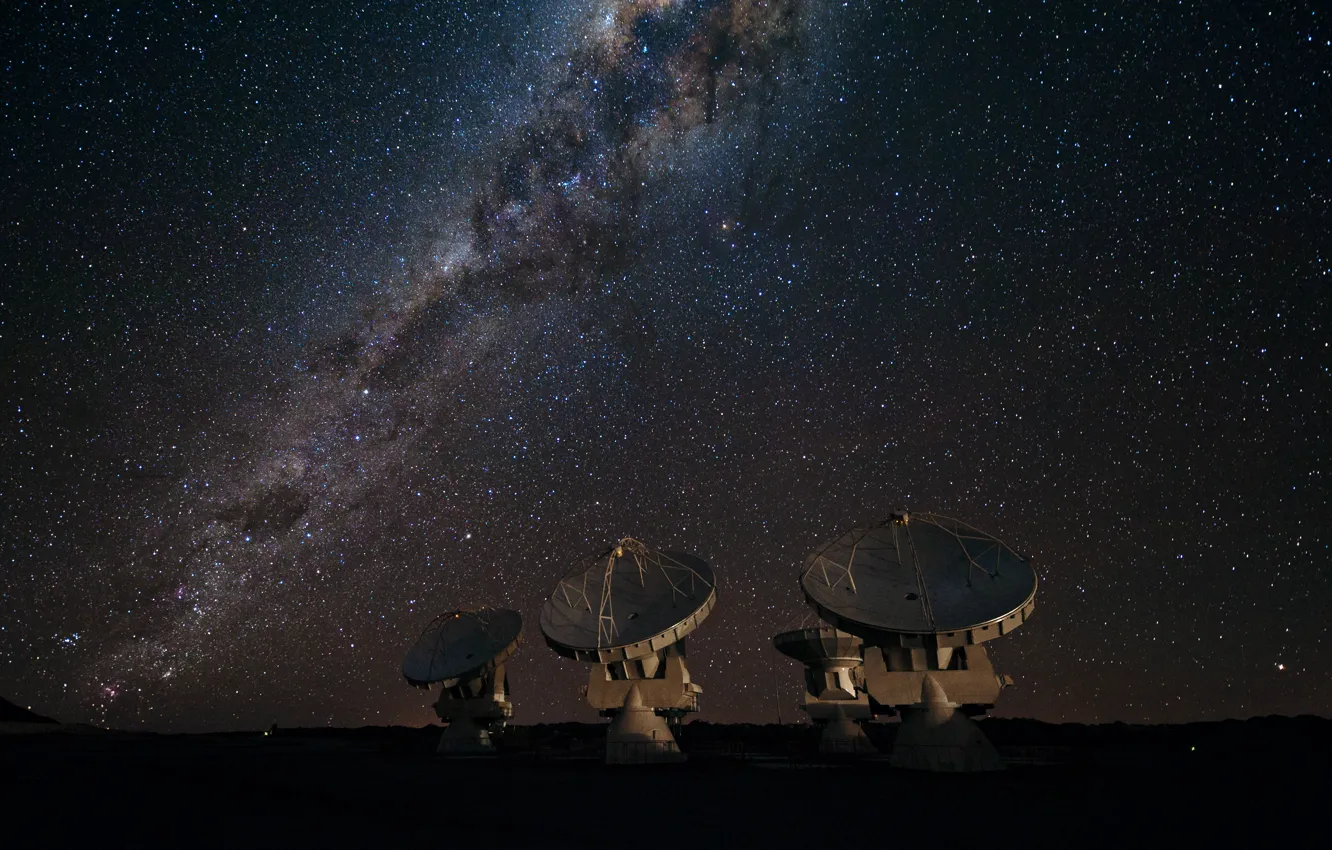 Photo wallpaper stars, galaxy, the milky way, radio telescope
