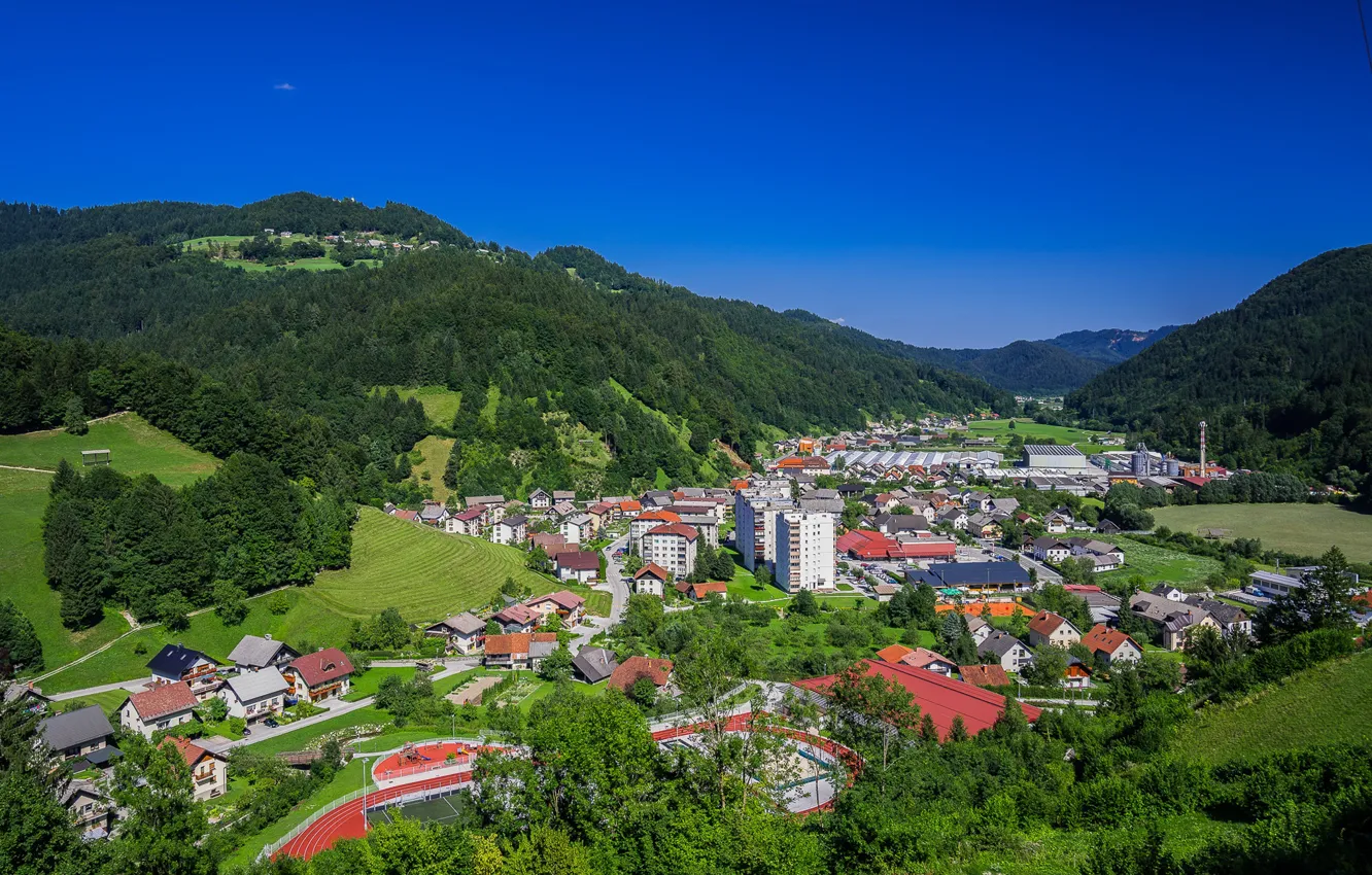 Photo wallpaper mountains, valley, Slovenia, Železniki