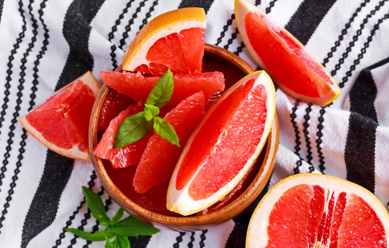 Photo wallpaper plate, fruit, vitamins, grapefruit, slices