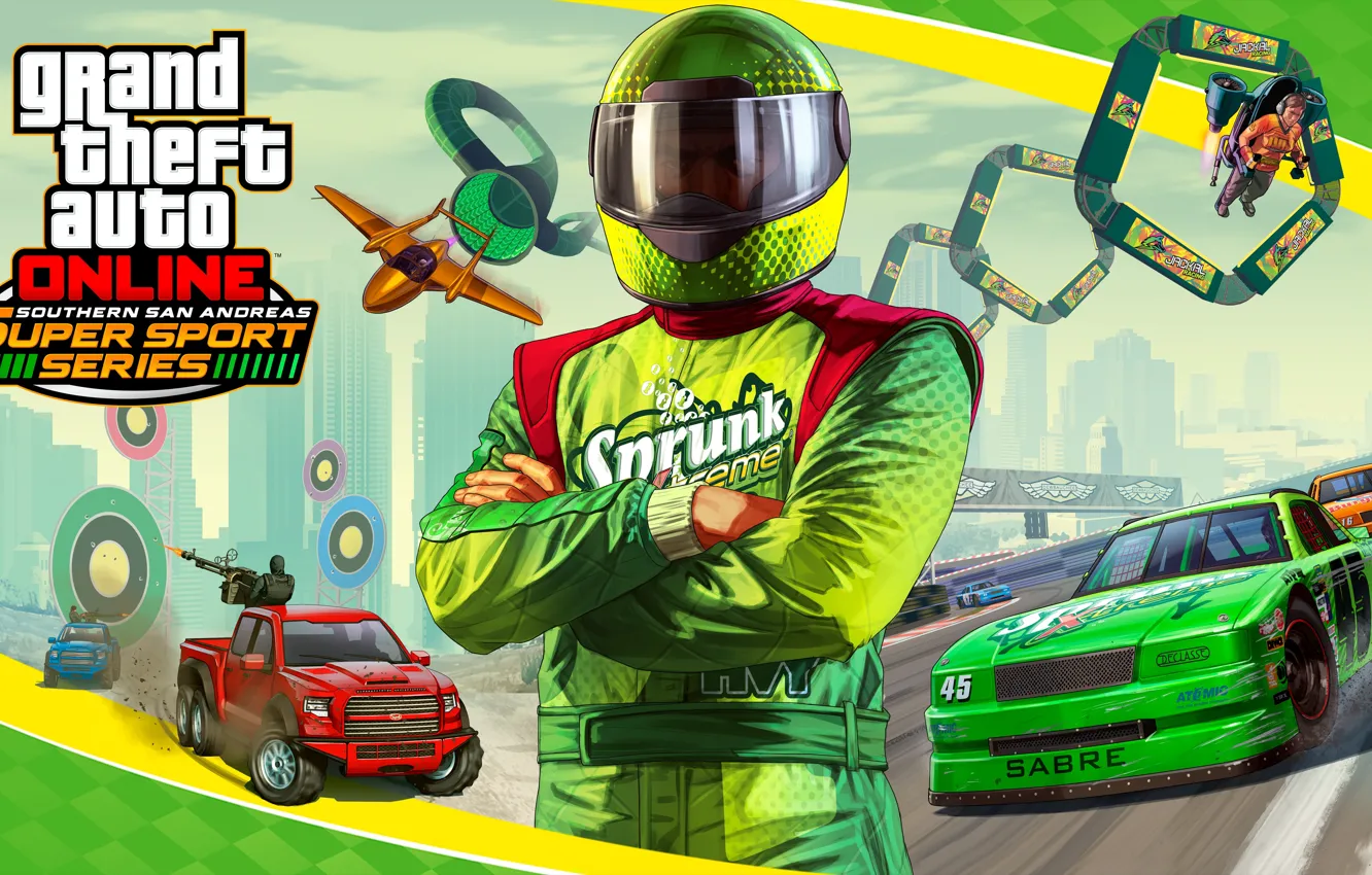 Photo wallpaper machine, costume, helmet, the plane, racer, Grand Theft Auto V, gta 5, gta online