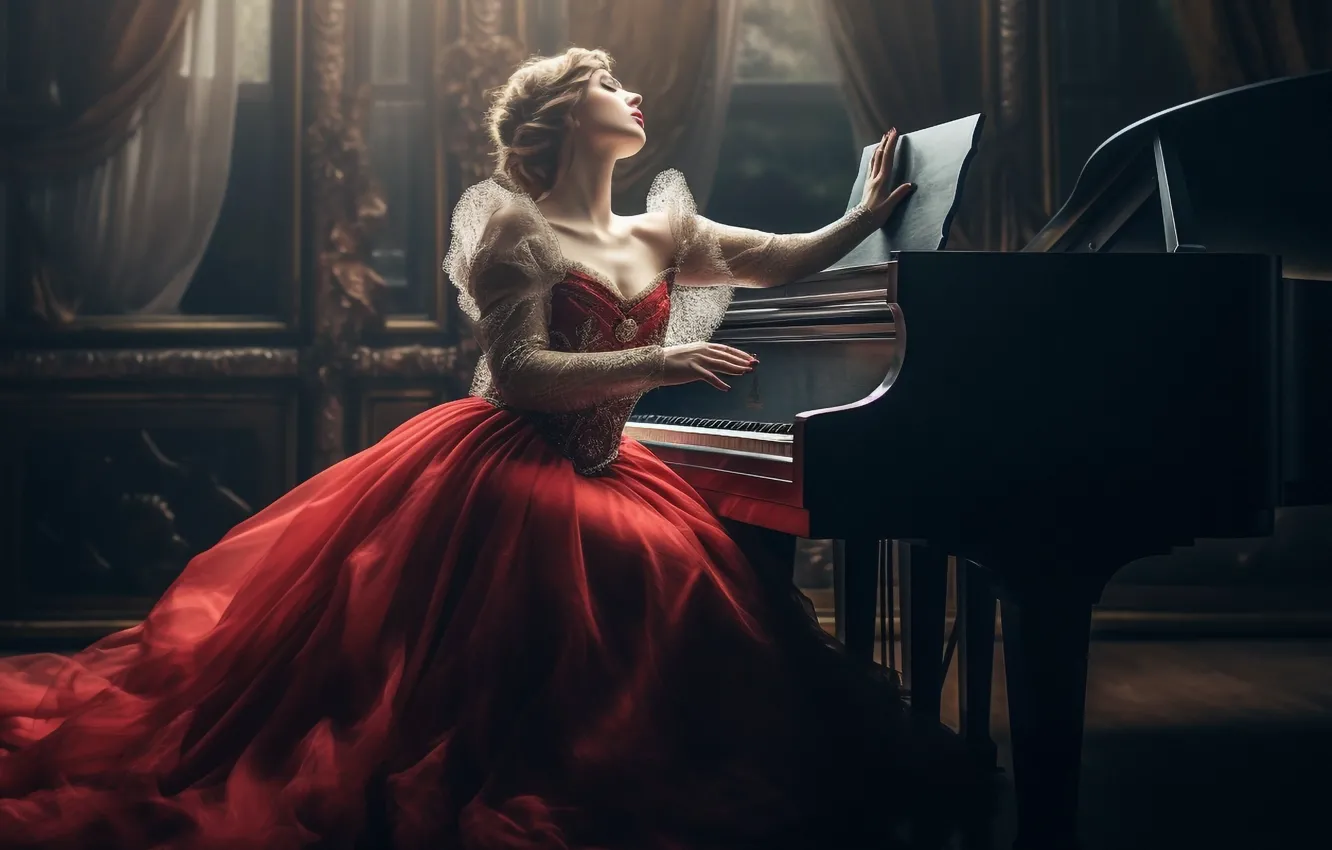 Photo wallpaper girl, piano, image, piano, digital art, AI art, The Art of Artificial Intelligence, neural network