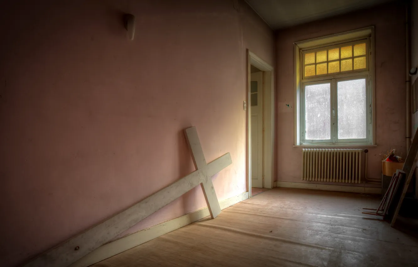 Photo wallpaper room, cross, window