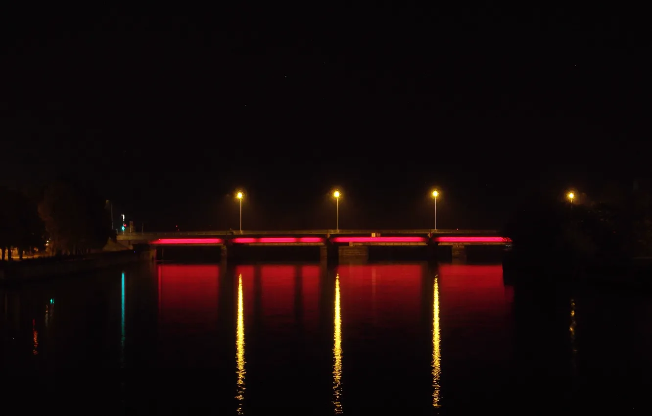Photo wallpaper Lights, Bridge, Night