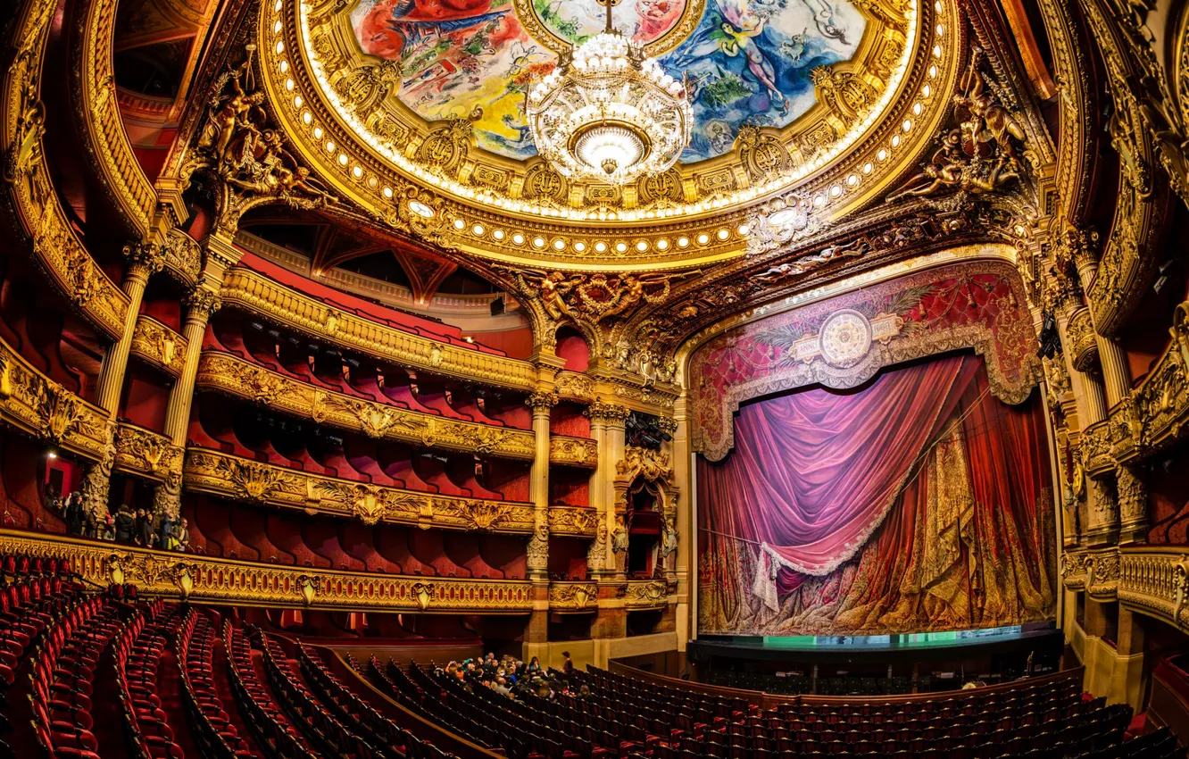 Photo wallpaper scene, Paris, chandelier, theatre, Opera, hall