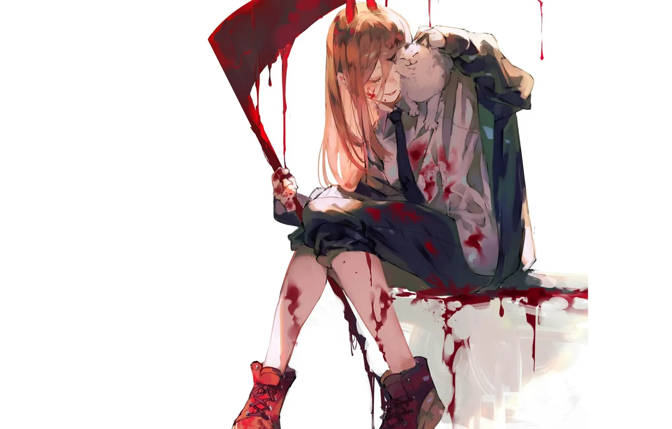 Photo wallpaper Power, Tomcat, blood, death scythe, Horny, a pool of blood, blood on his hands, blood …