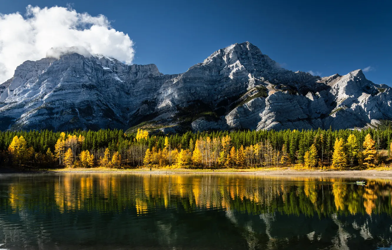 Photo wallpaper autumn, forest, mountains, nature, reflection, river