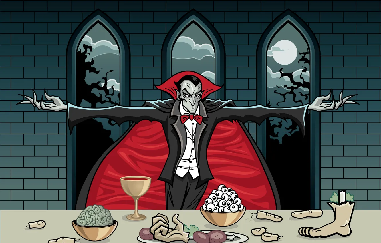 Photo wallpaper eyes, night, table, the moon, feet, blood, hands, window