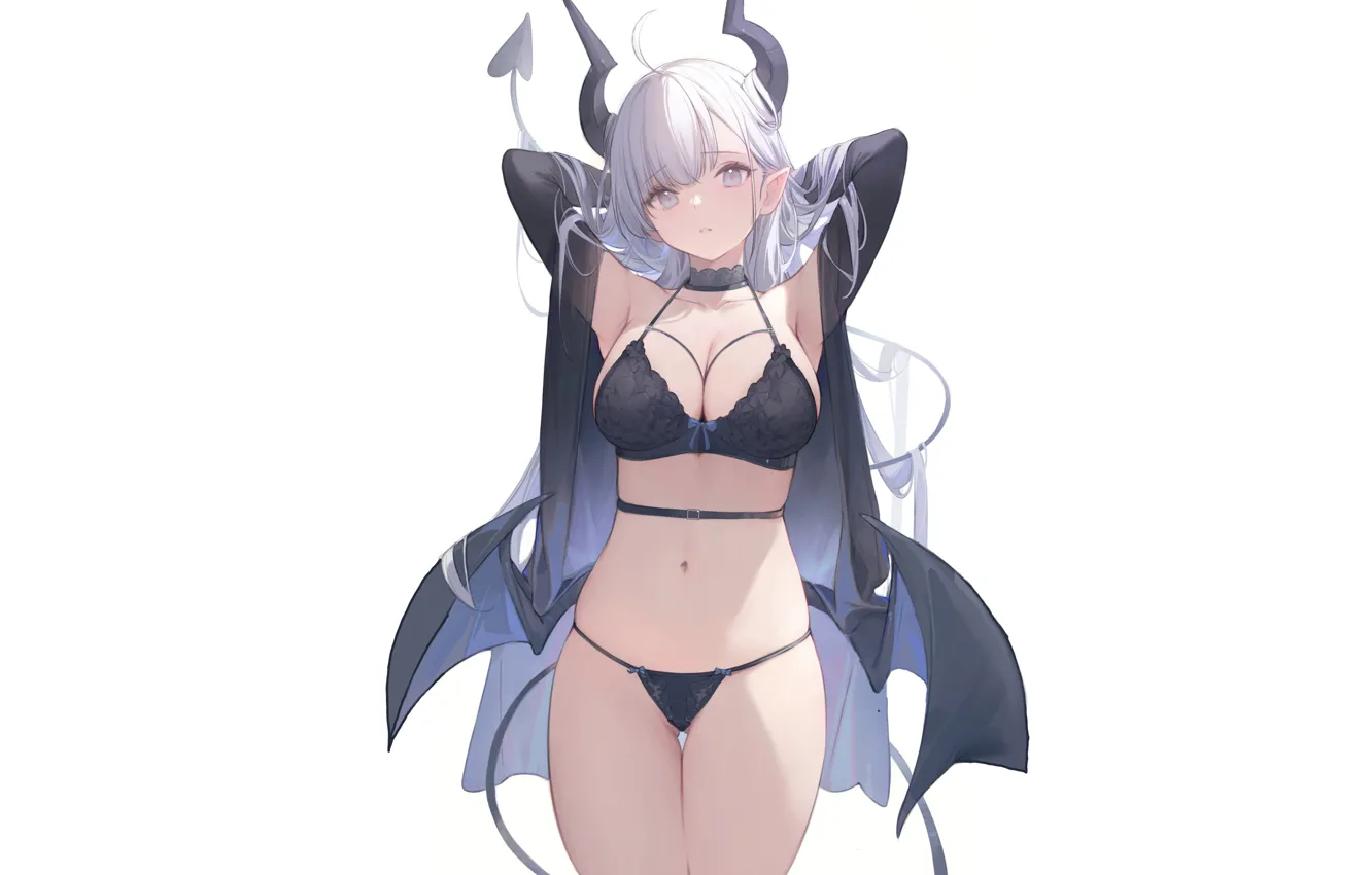 Photo wallpaper girl, hot, sexy, panties, horns, boobs, anime, babe