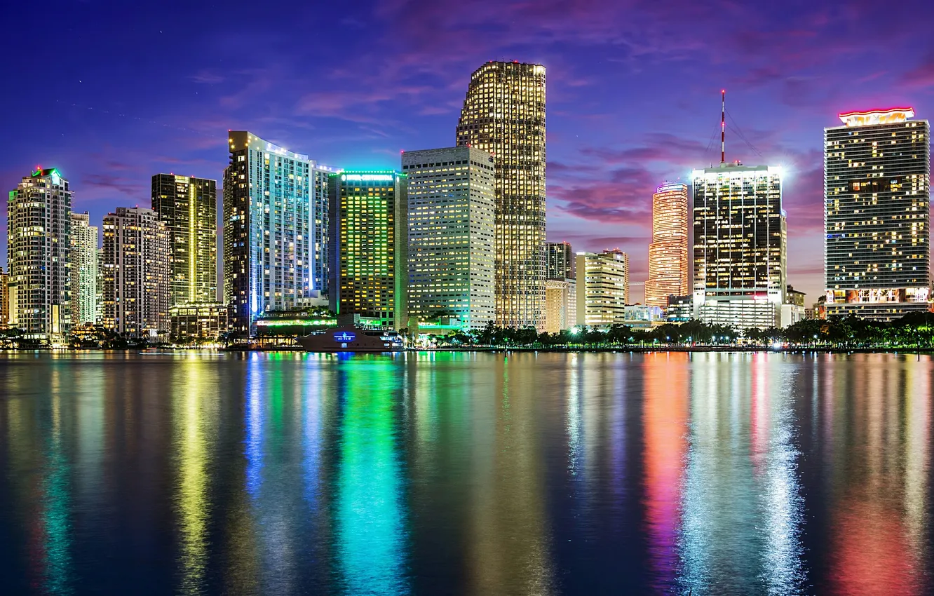 Photo wallpaper night, the city, reflection, Bill Dickinson, Tropical Blue