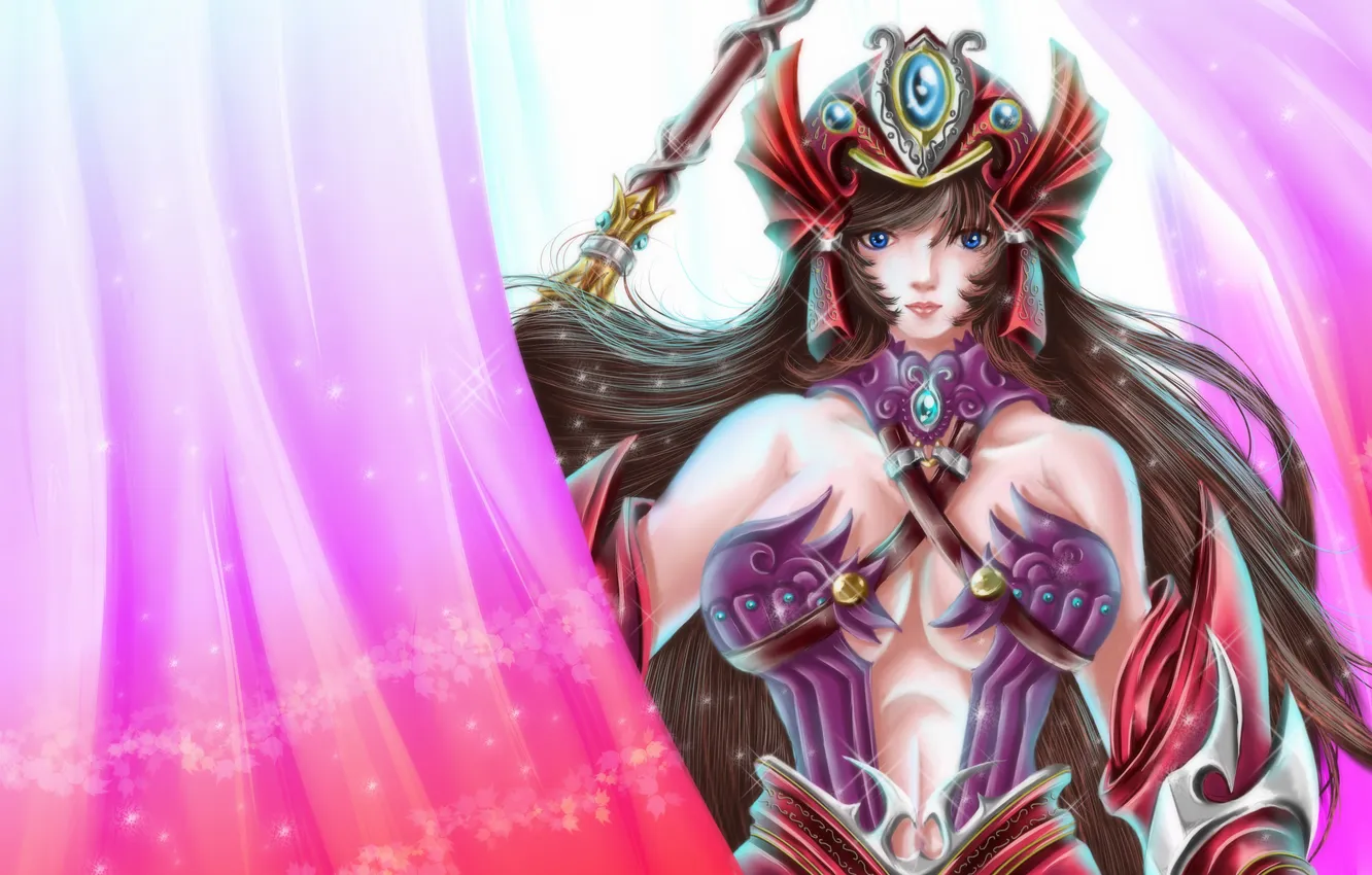 Photo wallpaper girl, stones, staff, curtains