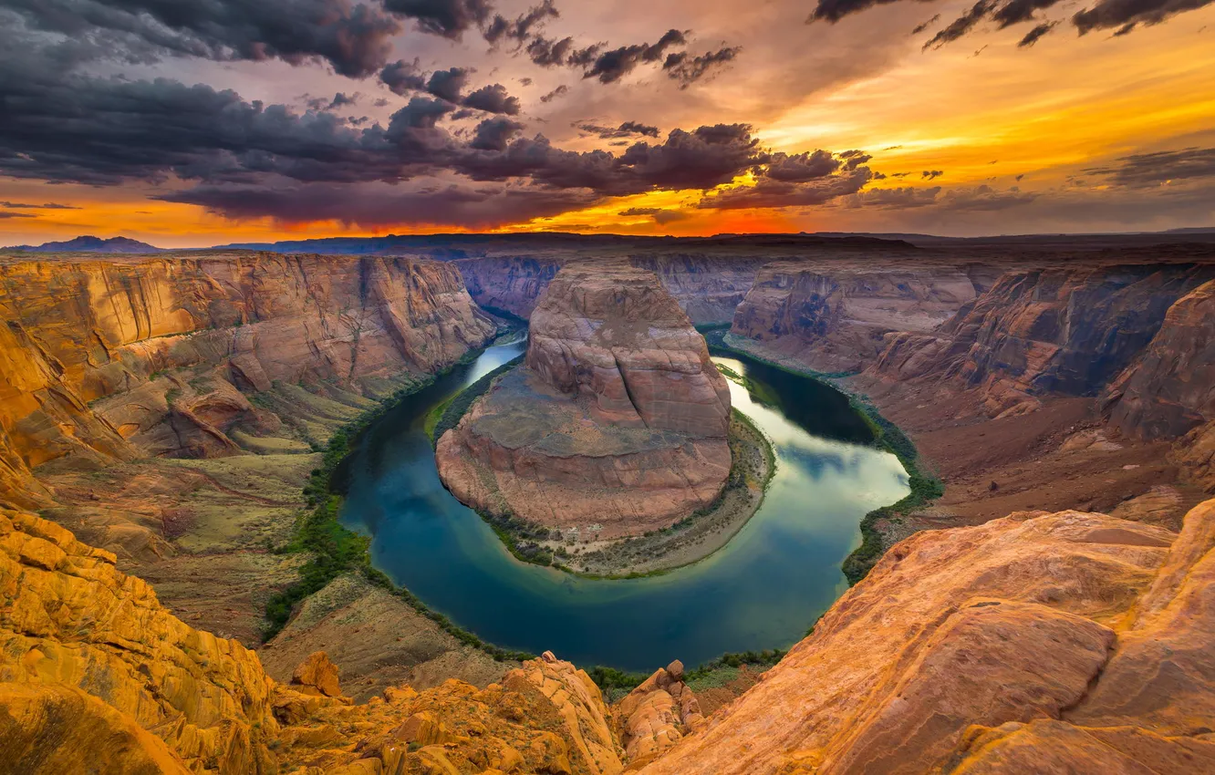 Photo wallpaper nature, river, canyon, Arizona, COLORADO RIVER, red dessert, Horse shoe bend