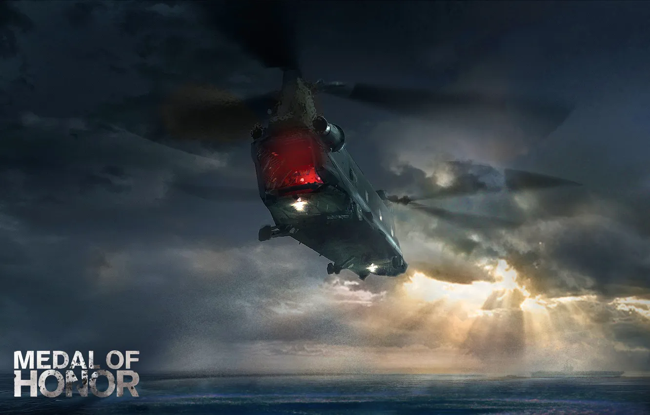 Photo wallpaper sea, ship, helicopter, Medal of Honor, Warfighter