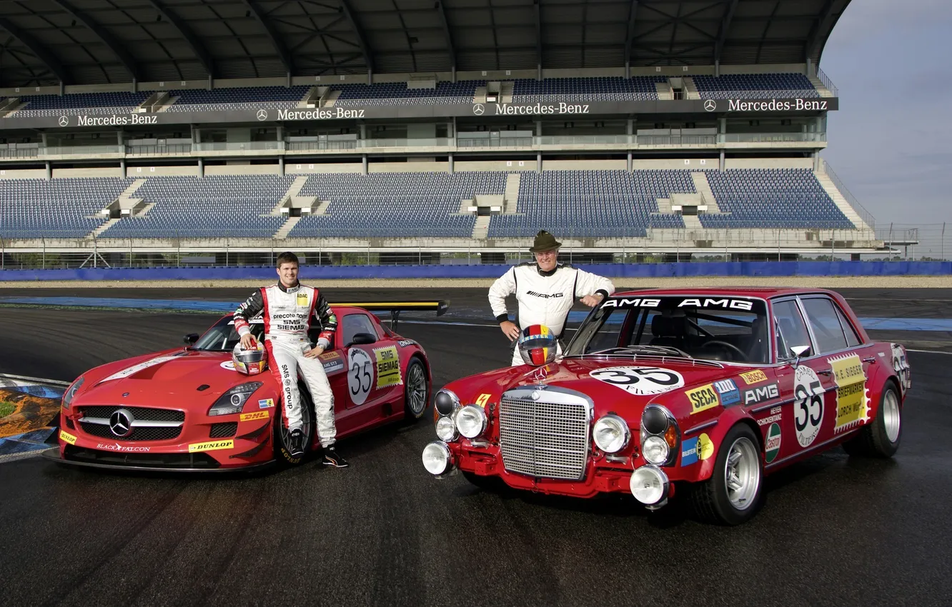 Photo wallpaper Mercedes-Benz, pilot, AMG, SLS, and, race car, old and new, 6.3