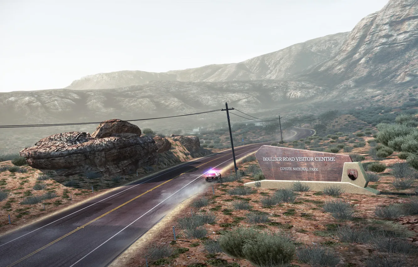 Photo wallpaper road, machine, mountains, police, Need for Speed: Hot Pursuit