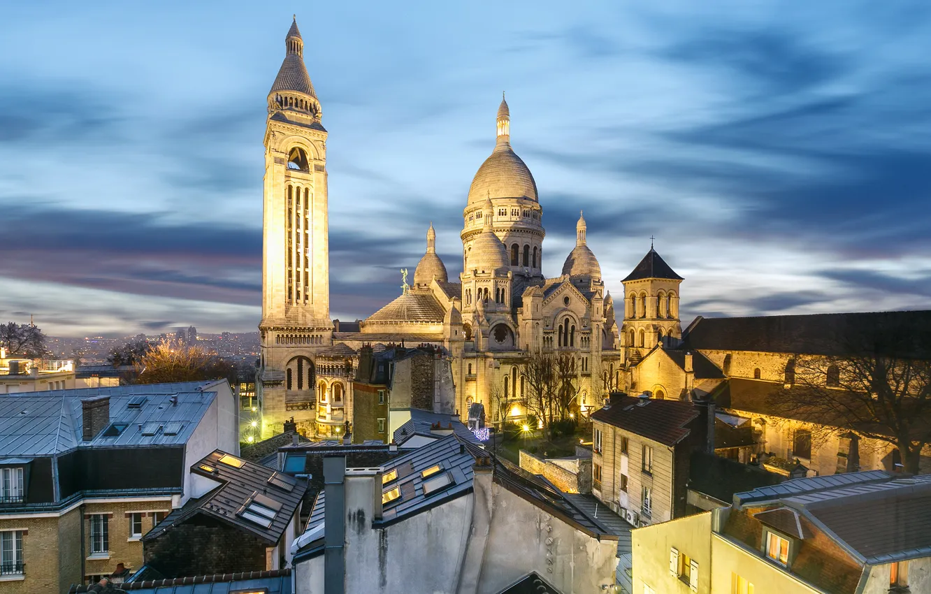 Photo wallpaper landscape, France, Paris, home, Montmartre, sacré-Coeur