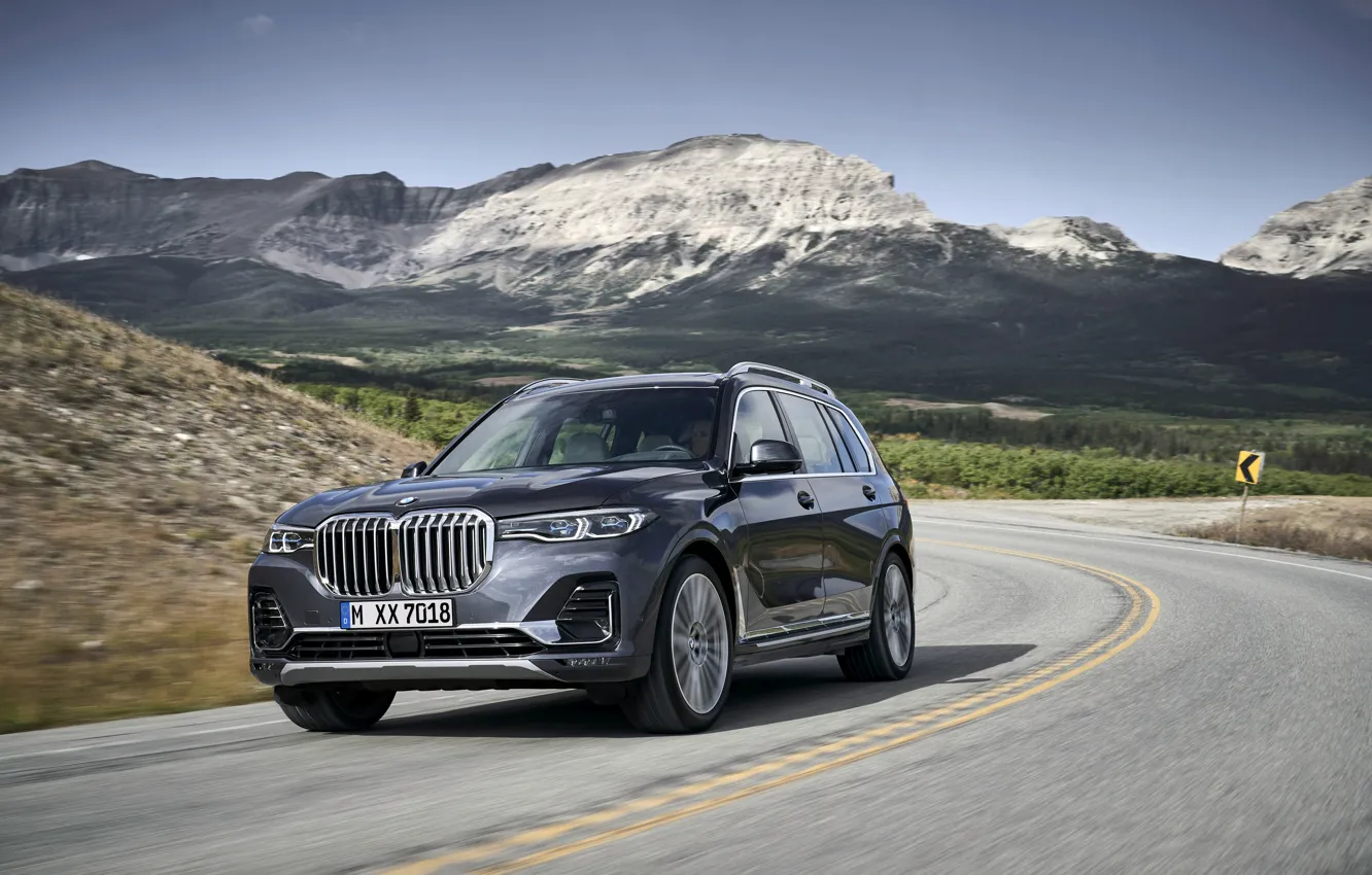 Photo wallpaper asphalt, mountains, BMW, 2018, crossover, SUV, 2019, BMW X7