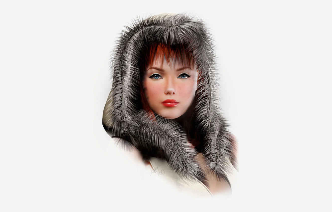 Photo wallpaper look, girl, art, hood, white background