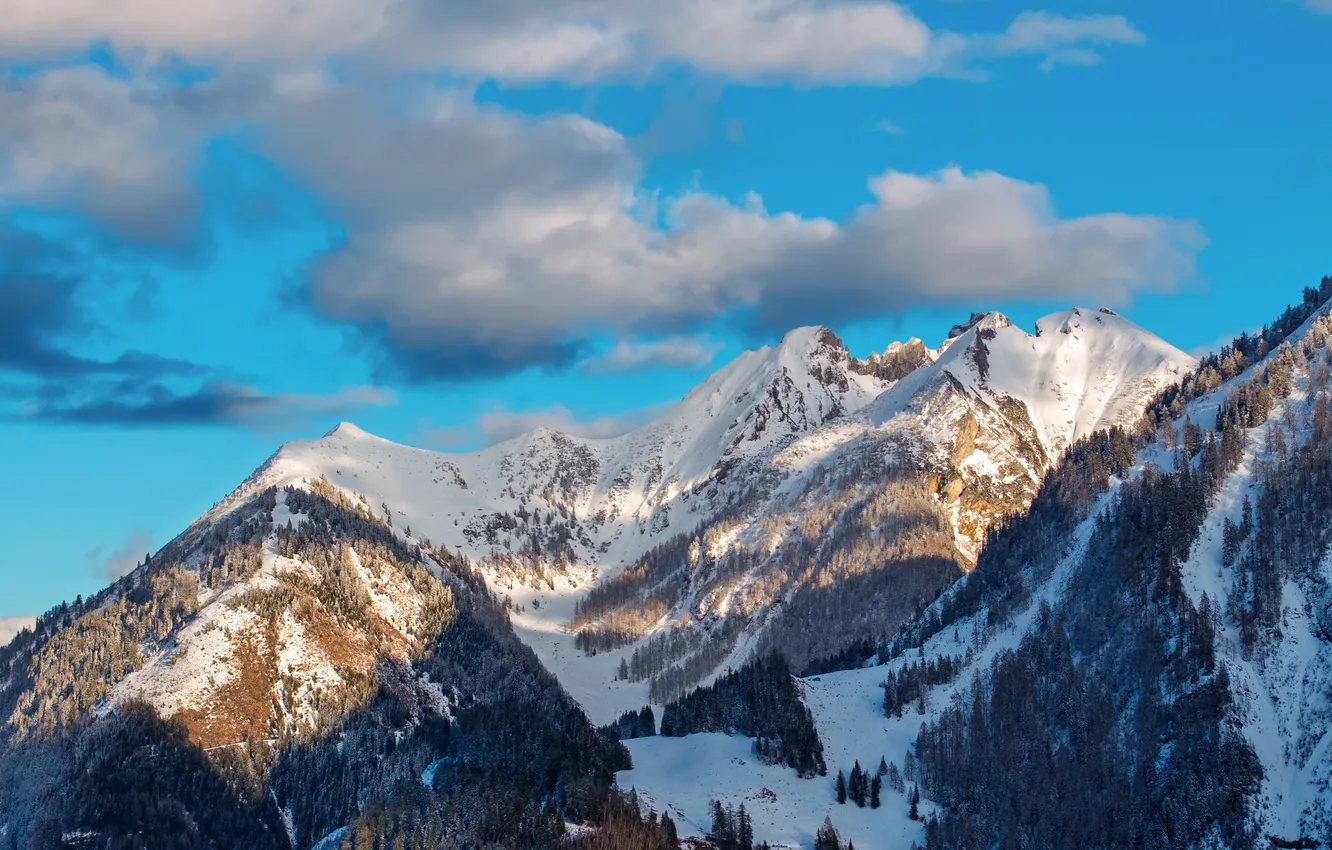 Photo wallpaper clouds, snow, mountains