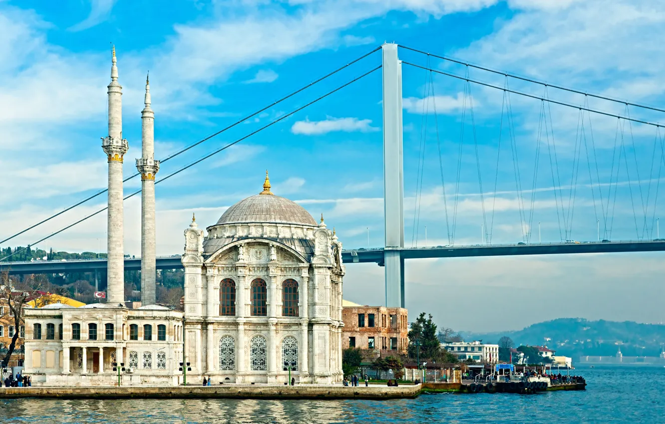 Photo wallpaper the sky, bridge, mosque, bridge, Istanbul, Turkey, Istanbul, Turkey
