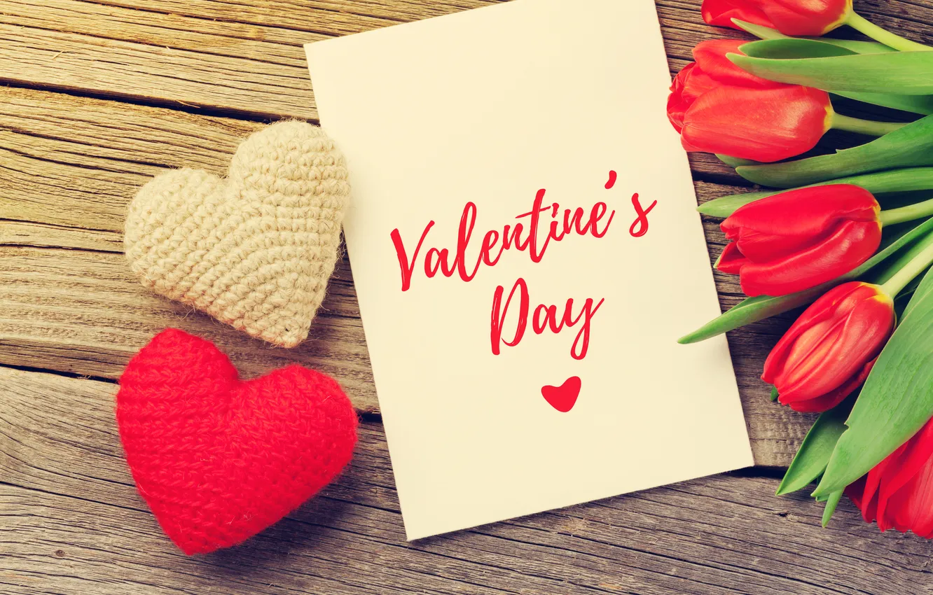 Photo wallpaper love, flowers, gift, romance, heart, tulips, red, love