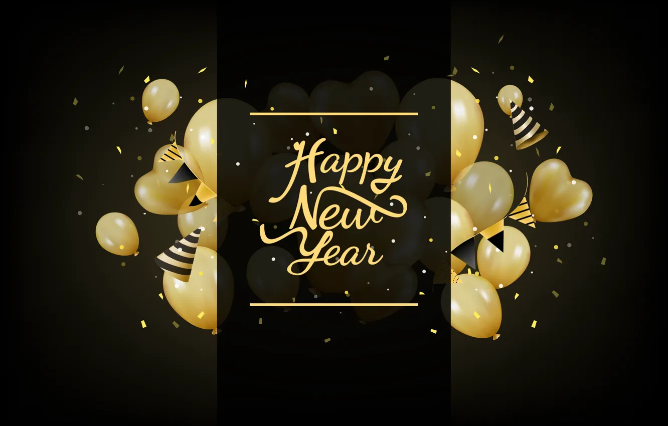 Photo wallpaper background, holiday, balls, black, new year, New Year, celebration, decoration