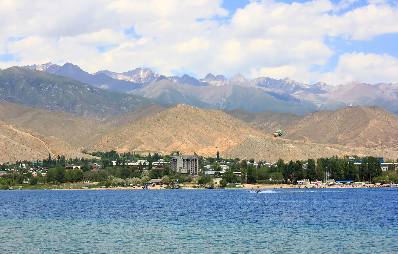 Photo wallpaper mountains, stay, lake, Issyk-Kul