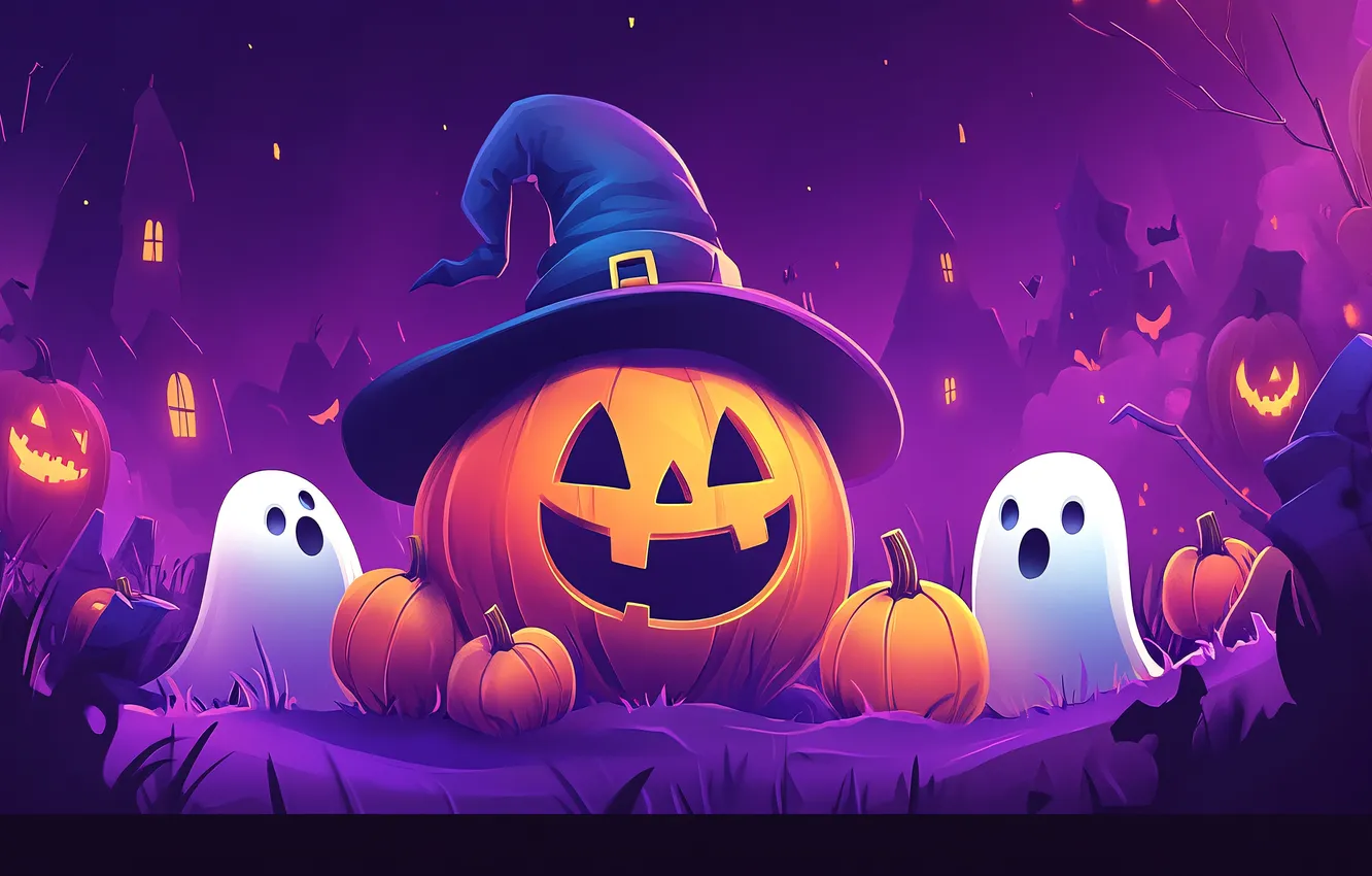 Photo wallpaper autumn, lights, smile, holiday, teeth, hat, window, pumpkin