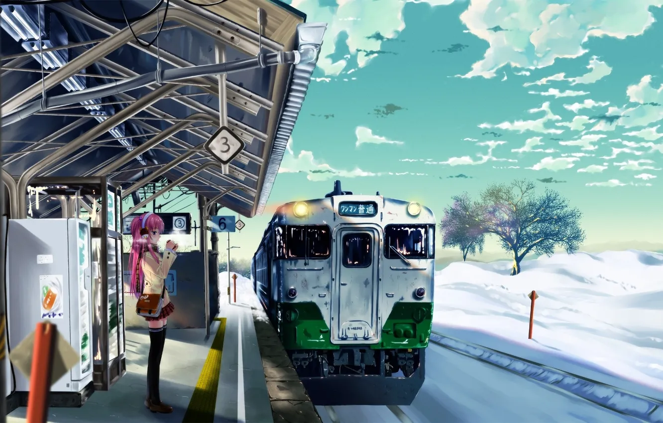 Photo wallpaper girl, station, train