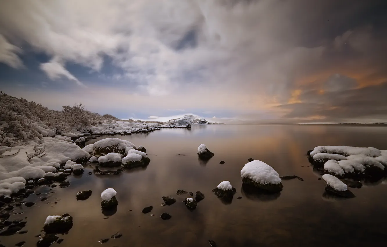 Photo wallpaper sea, the sky, snow, landscape, nature