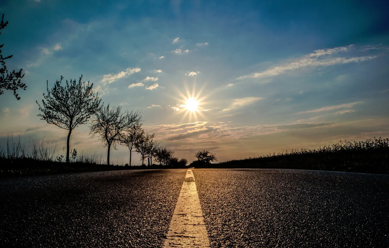 Photo wallpaper road, landscape, morning