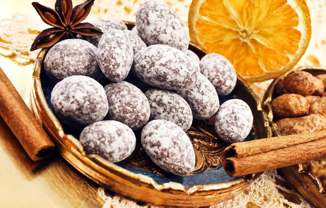 Photo wallpaper orange, candy, sweets, cinnamon, spices, Anis