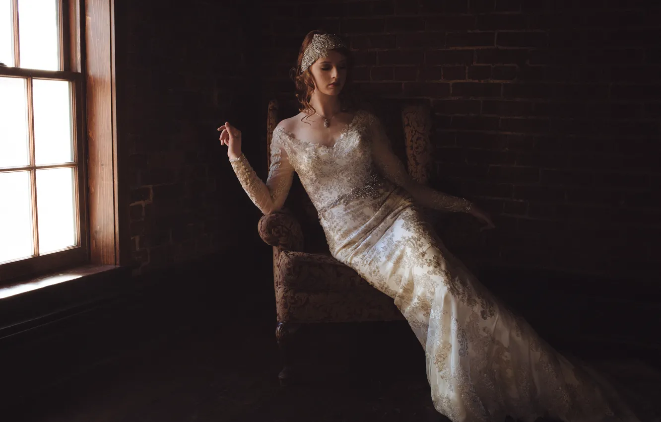 Photo wallpaper pose, style, chair, figure, dress, window, MacKenzie Deighan