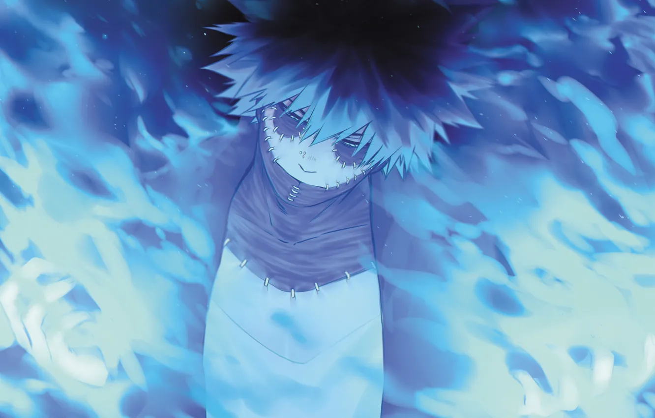 Photo wallpaper look, flame, guy, blue flame, scars, Boku no Hero Academy, My heroic academia, Dabi