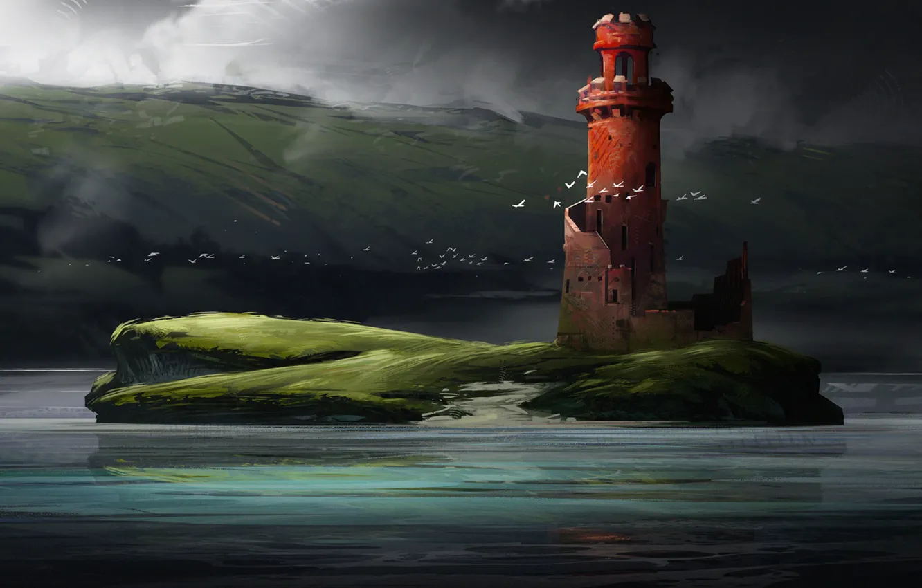 Photo wallpaper Figure, Island, Lighthouse, Fantasy, Art, Conceptart, Illustration, Environments