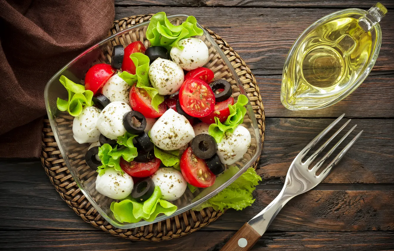 Photo wallpaper oil, cheese, tomatoes, food, salad, appetizer, Basil, Caprese