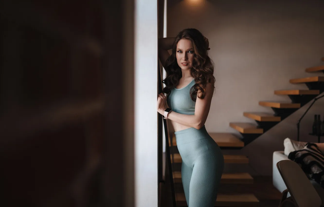 Photo wallpaper look, girl, pose, figure, top, long hair, leggings, Sergey Freyer