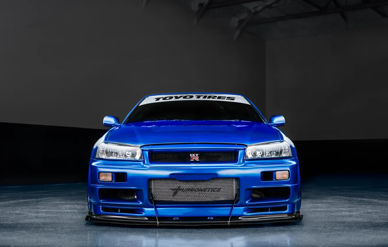 Photo wallpaper GT-R, R34, TOYO TIRES, Front view