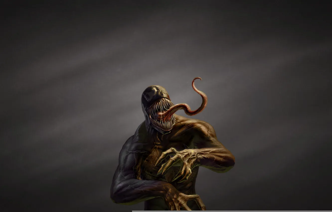 Photo wallpaper language, the dark background, monster, comic, toothy, Spider-Man, Venom, Venom