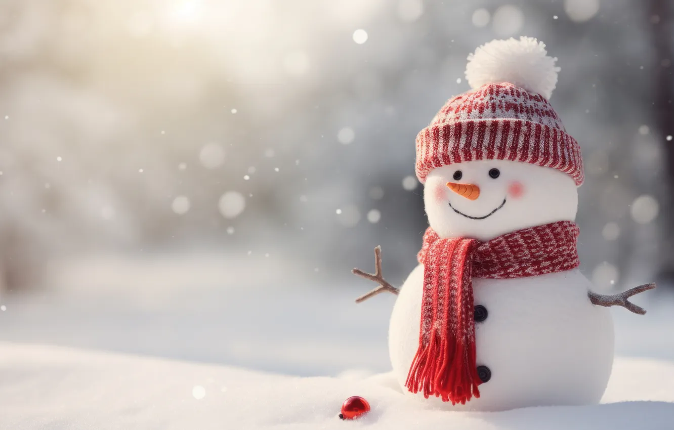 Photo wallpaper winter, snow, new year, Christmas, snowman, Christmas, winter, snow