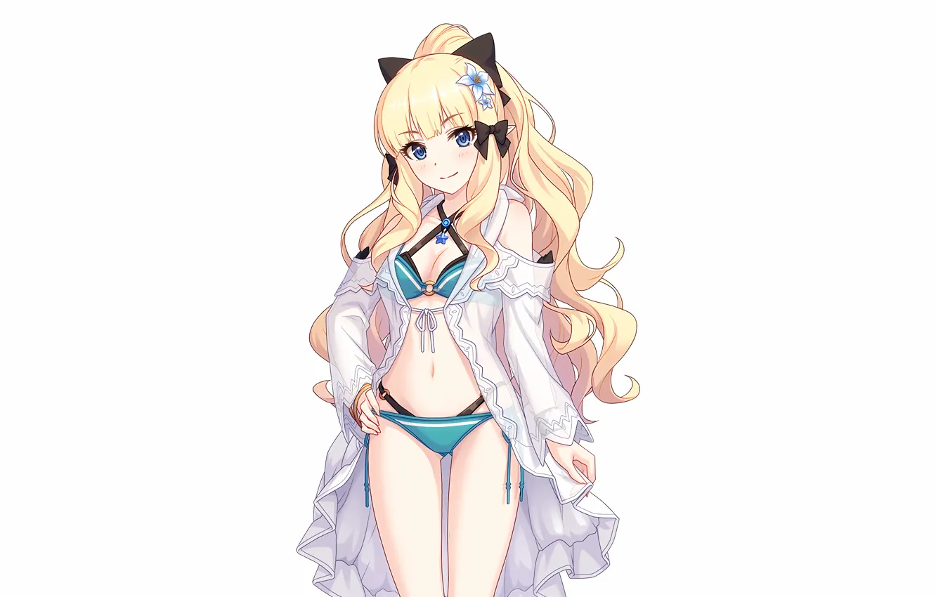 Photo wallpaper girl, sexy, cleavage, long hair, dress, boobs, anime, blue eyes