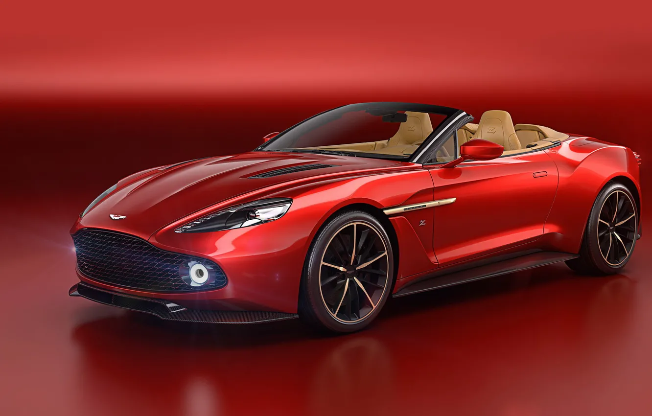 Photo wallpaper Aston Martin, convertible, red background, Aston Martin Vanquish Zagato