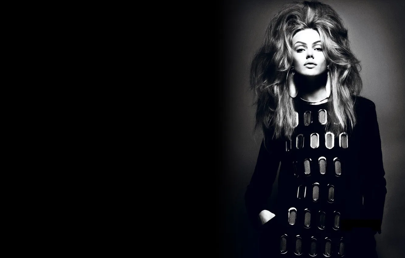 Photo wallpaper look, girl, background, model, hair, black and white, black dress, Frida Gustavsson