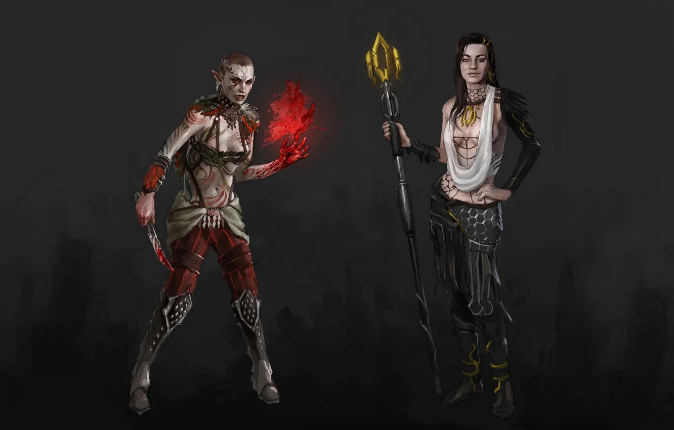 Photo wallpaper girl, blood, knife, MAG, staff, mass effect, crossover, simple background