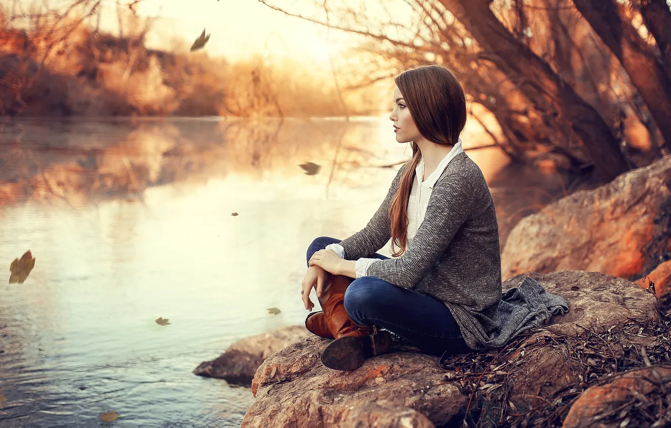 Photo wallpaper light, girl, river, Timeless, water, model, beauty, natural
