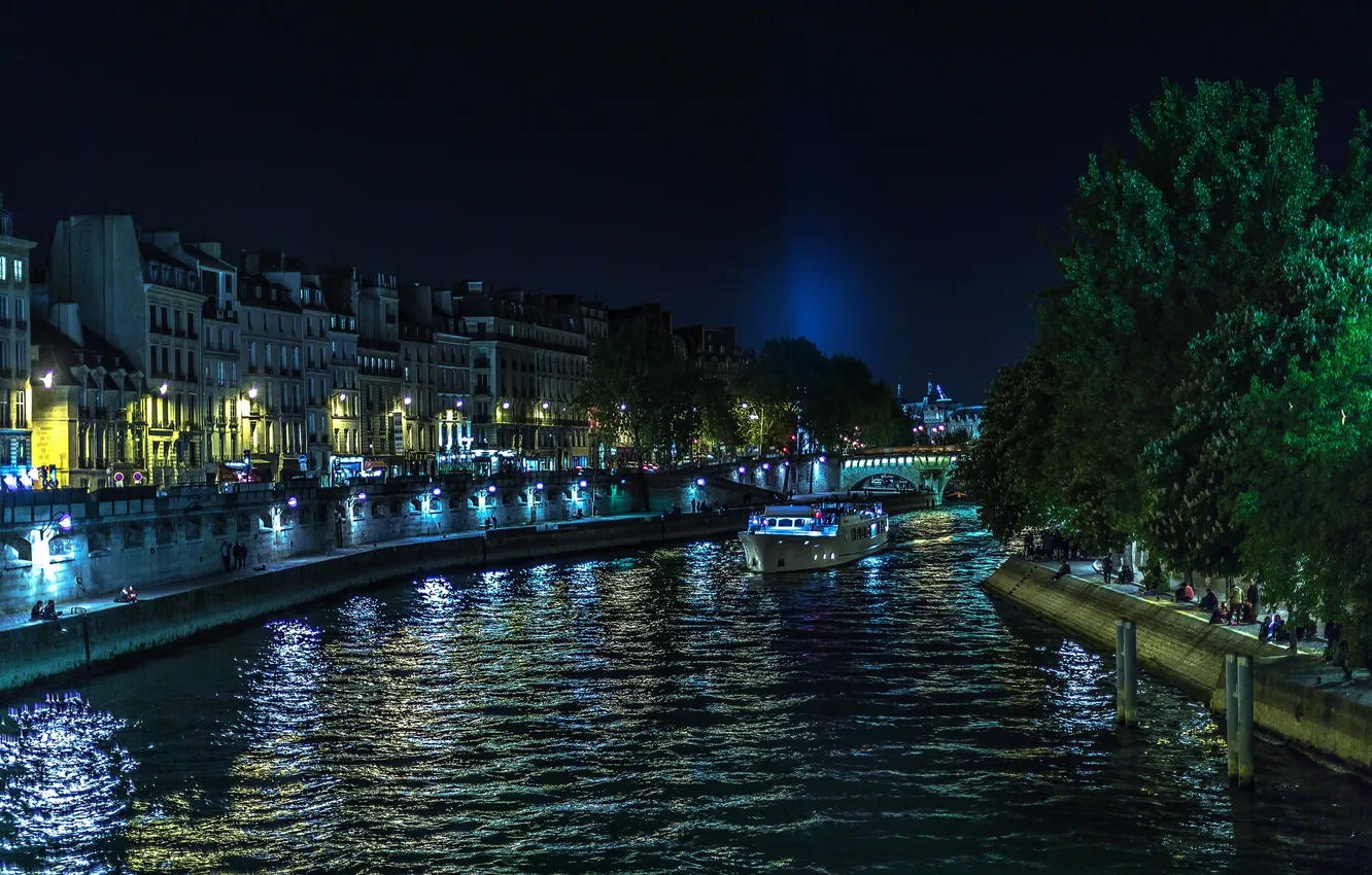 Photo wallpaper night, lights, river, France, Paris, home, Hay