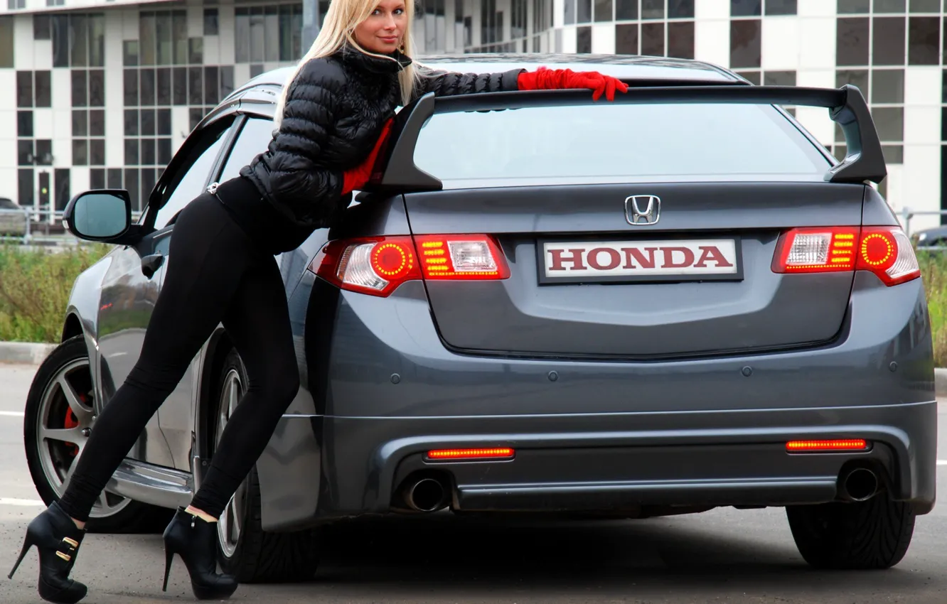 Photo wallpaper auto, look, girl, blonde, Honda