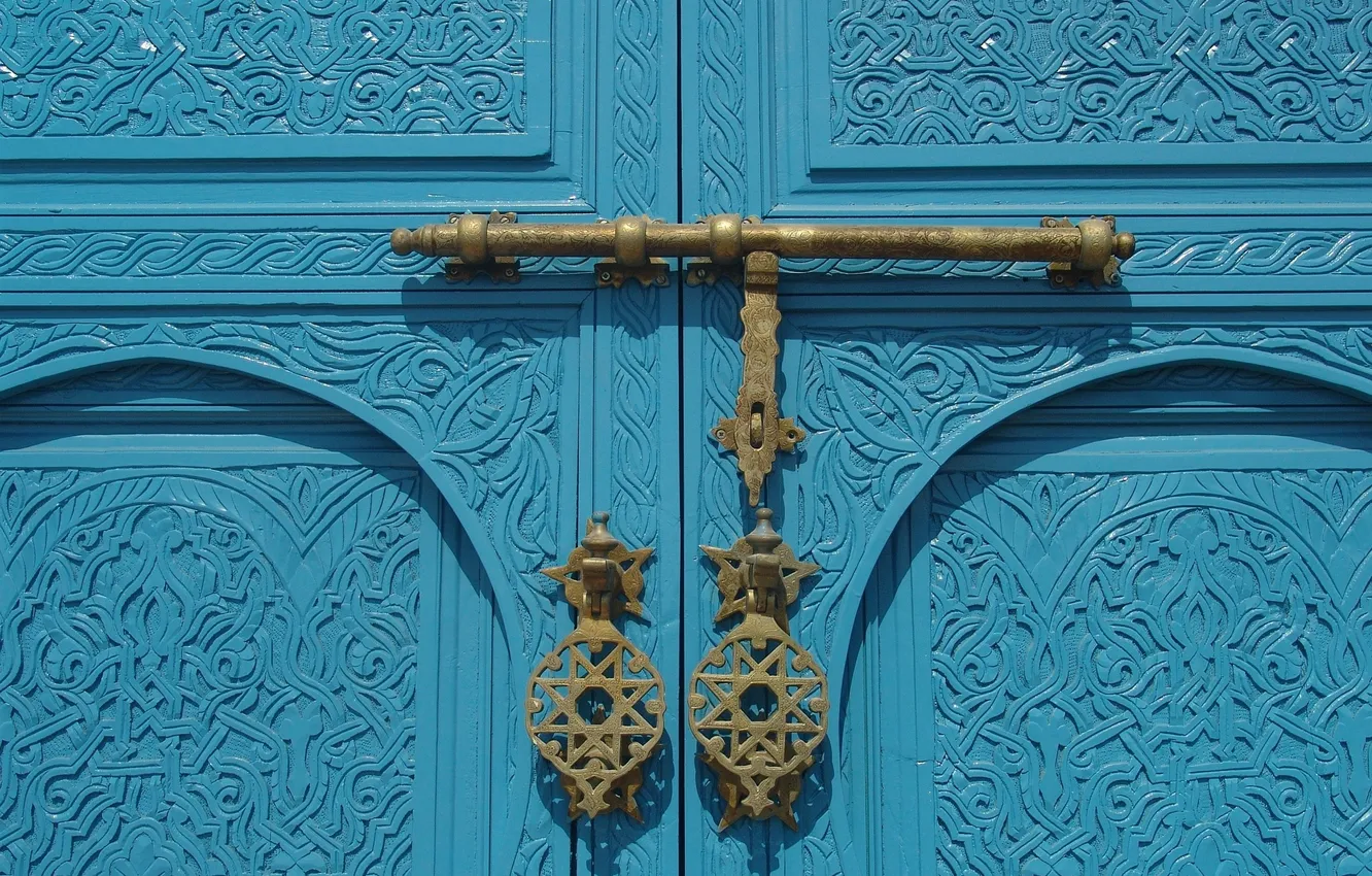 Photo wallpaper blue, the door, door handles