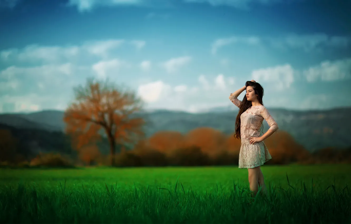 Photo wallpaper field, freedom, girl, nature, Ezra